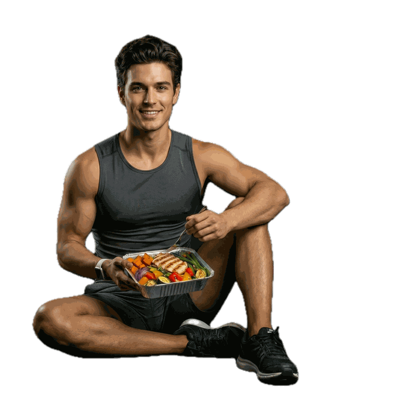 Fit person eating a healthy FitChef ready-made meal